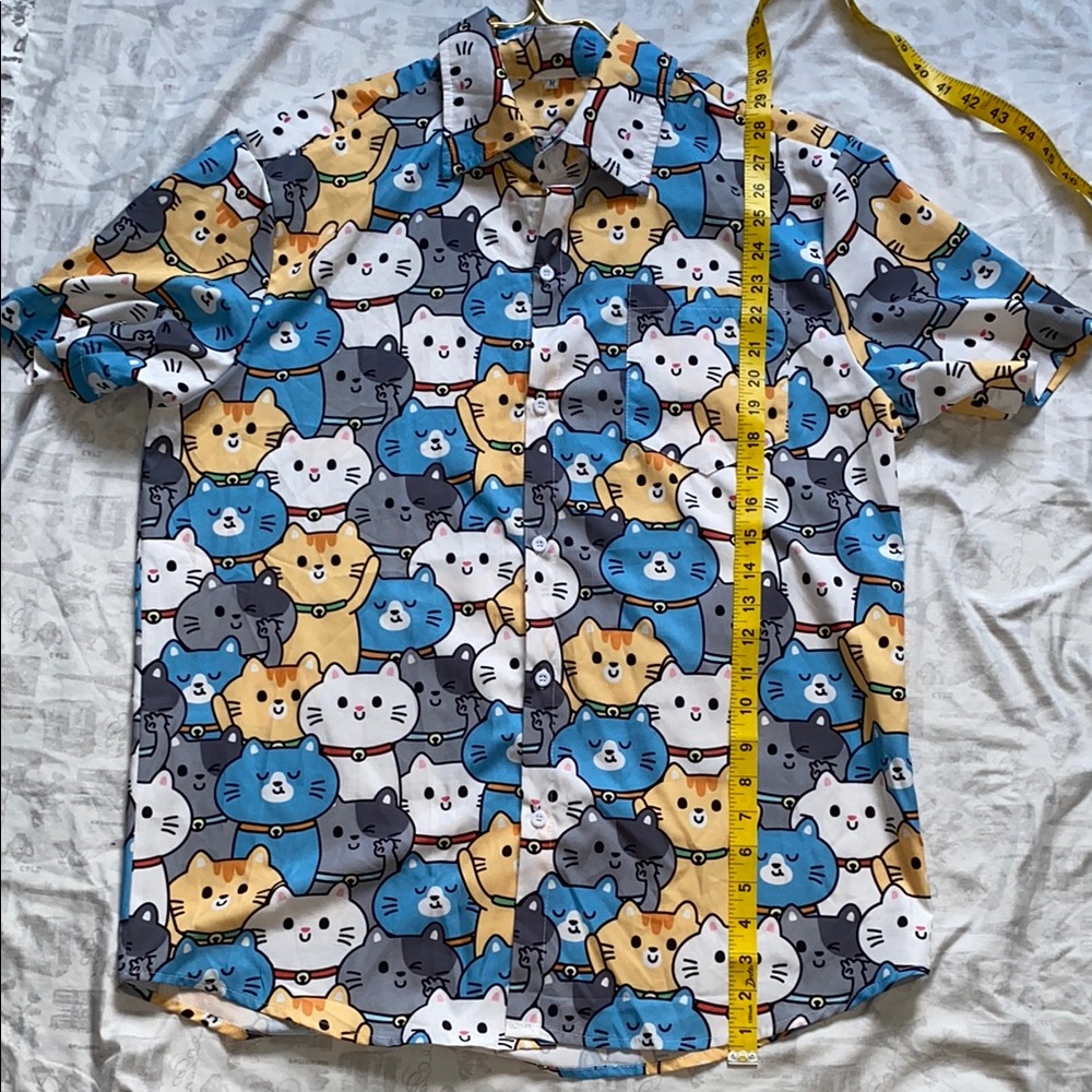 Blue and Yellow Casual Button Down Shirt with Playful Print - Picture 9 of 9
